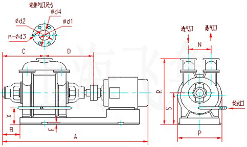 SK-6、SK-12、SK-20、SK-30、SK-42水环式真空泵及压缩机外形及安装尺寸图